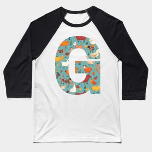 A pattern of farm animals filling the letter G Baseball T-Shirt